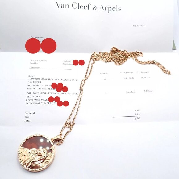 Van Cleef & Arpels Zodiaque 18k Rose Gold Leo Pendant Red Jasper Necklace + Cert - Picture 10 of 16